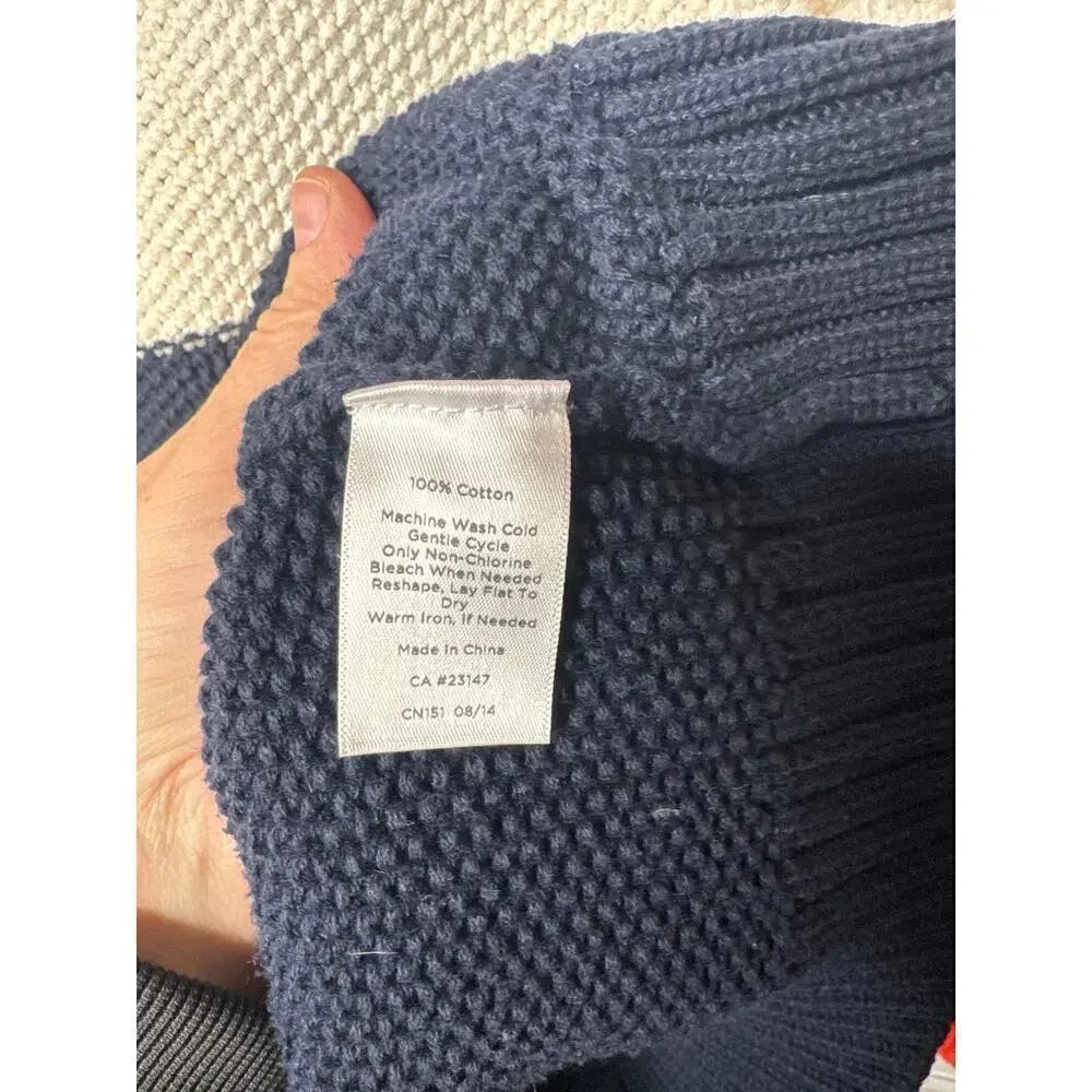 Talbots Red White and Blue Petite Medium 100% Cotton Crocheted Sweater